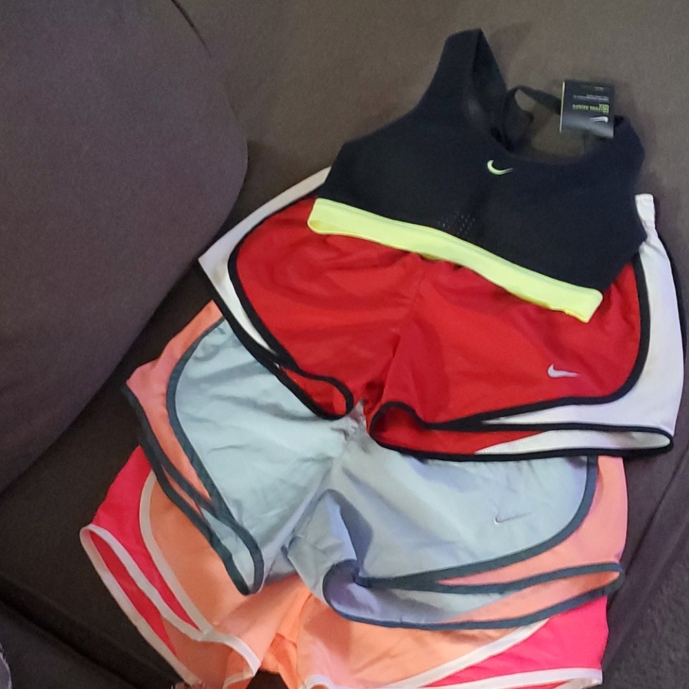 Athletic shorts and sports bra
